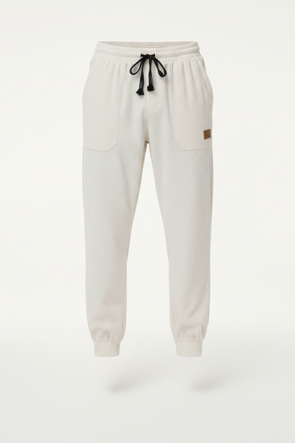 Pantalon Parachute Côtelé Beige Ample Décontracté Homme - Cordé - vue 3