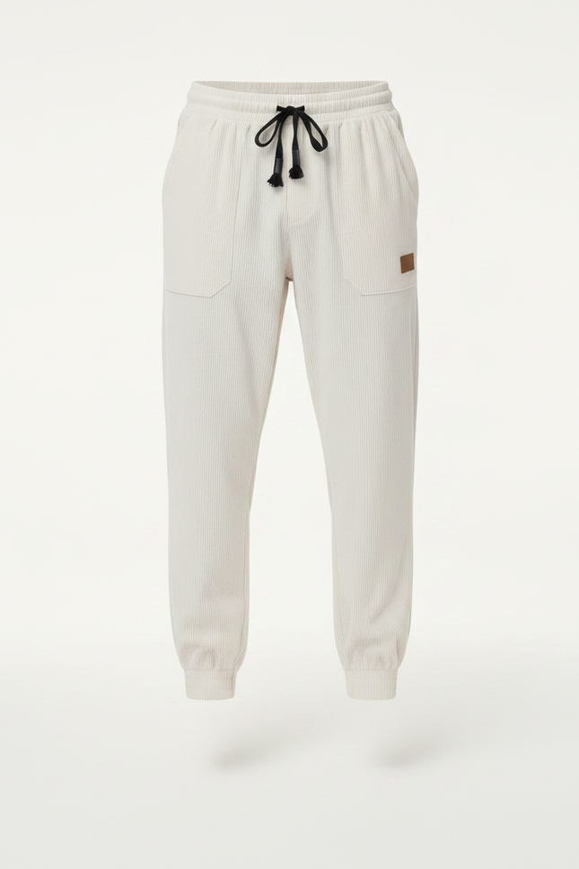 Pantalon Parachute Côtelé Beige Ample Décontracté Homme - Cordé - vue 3