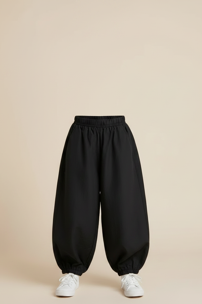 Pantalon Parachute Noir Ample Enfant Minimaliste - Polyester - vue 3