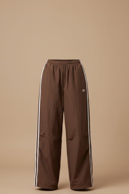 Pantalon Parachute Marron Ample Rayures Blanches Fluide - Polyester - vue 3