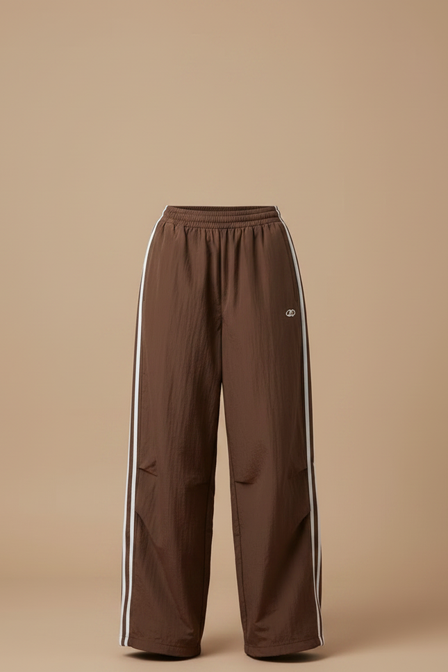 Pantalon Parachute Marron Ample Rayures Blanches Fluide - Polyester - vue 3
