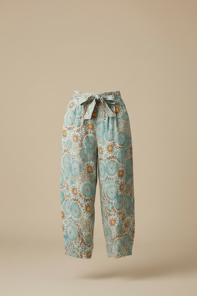 Pantalon Parachute Lin Imprimé Fleuri Ample Taille Haute - vue 3
