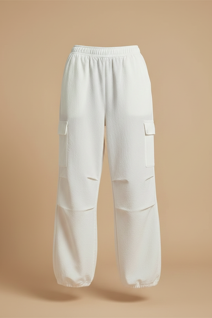 Pantalon Parachute Blanc Ample Cargo Décontracté Sportif - Molleton - vue 3