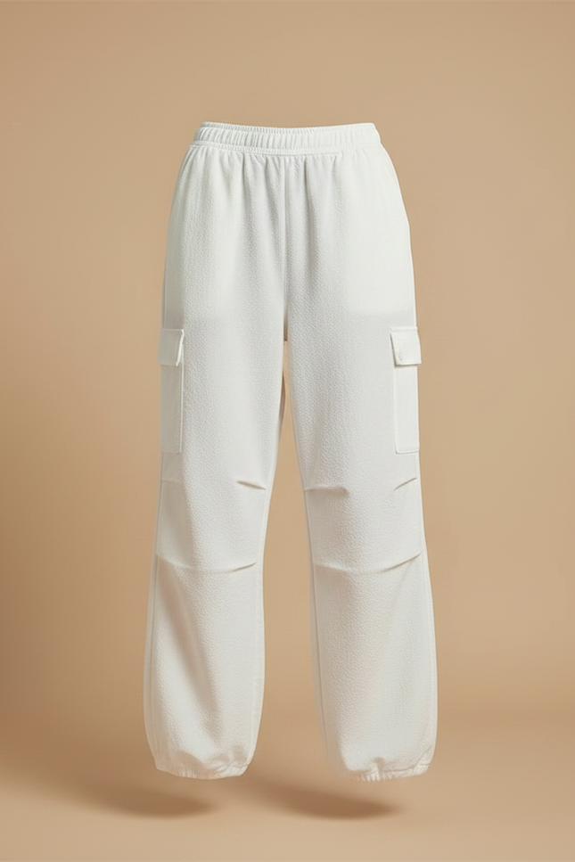 Pantalon Parachute Blanc Ample Cargo Décontracté Sportif - Molleton - vue 3