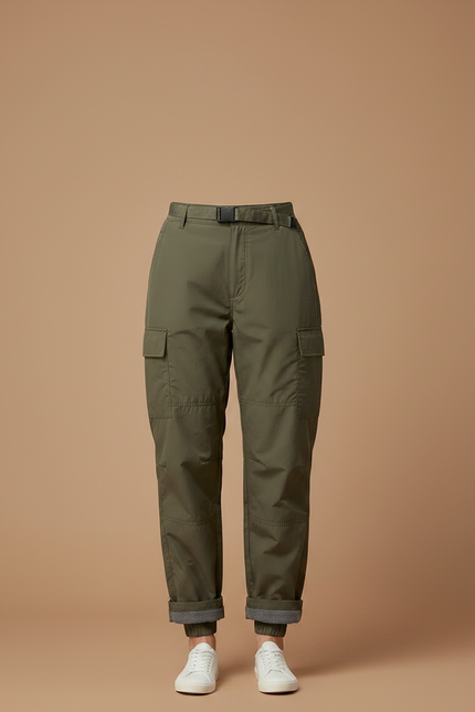 Pantalon Parachute Kaki Cargo Ample Femme Ceinture - Polyester - vue 3
