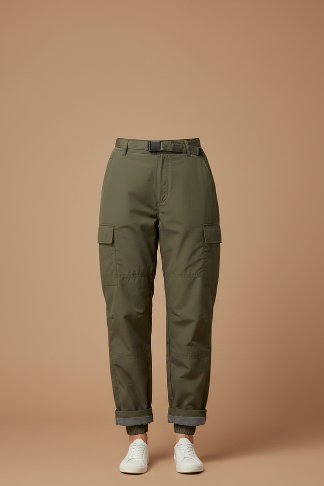 Pantalon Parachute Kaki Cargo Ample Femme Ceinture - Polyester - vue 3