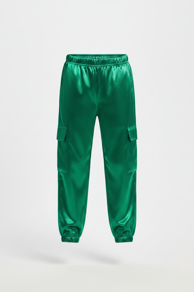 Pantalon Parachute Vert Satiné Cargo Ample Enfant - vue 3