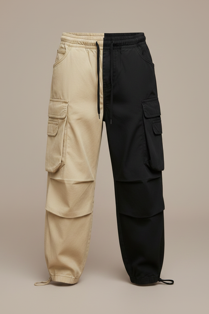 Pantalon Parachute Bicolore Cargo Coton Ample Garçon - Multicolore Toile - vue 3