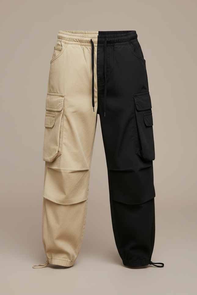 Pantalon Parachute Bicolore Cargo Coton Ample Garçon - Multicolore Toile - vue 3