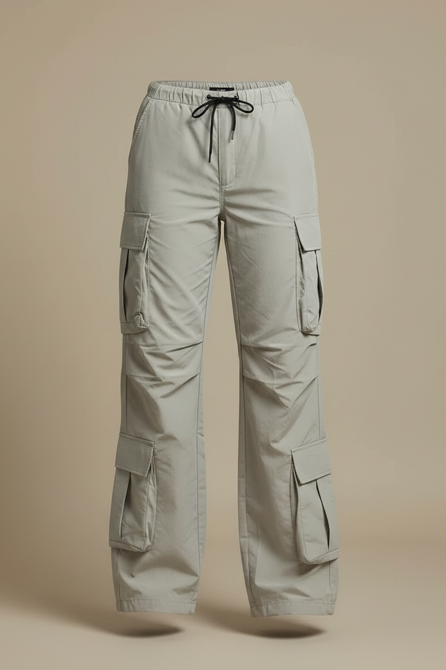 Pantalon Parachute Gris Ample Cargo Fluide Cordon - Polyester - vue 3