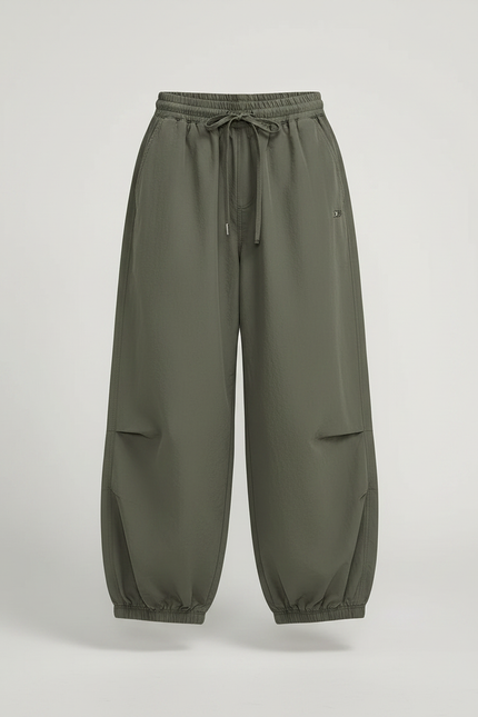 Pantalon Parachute Vert Ample Fluide Décontracté Adolescent - Kaki Polyester - vue 3