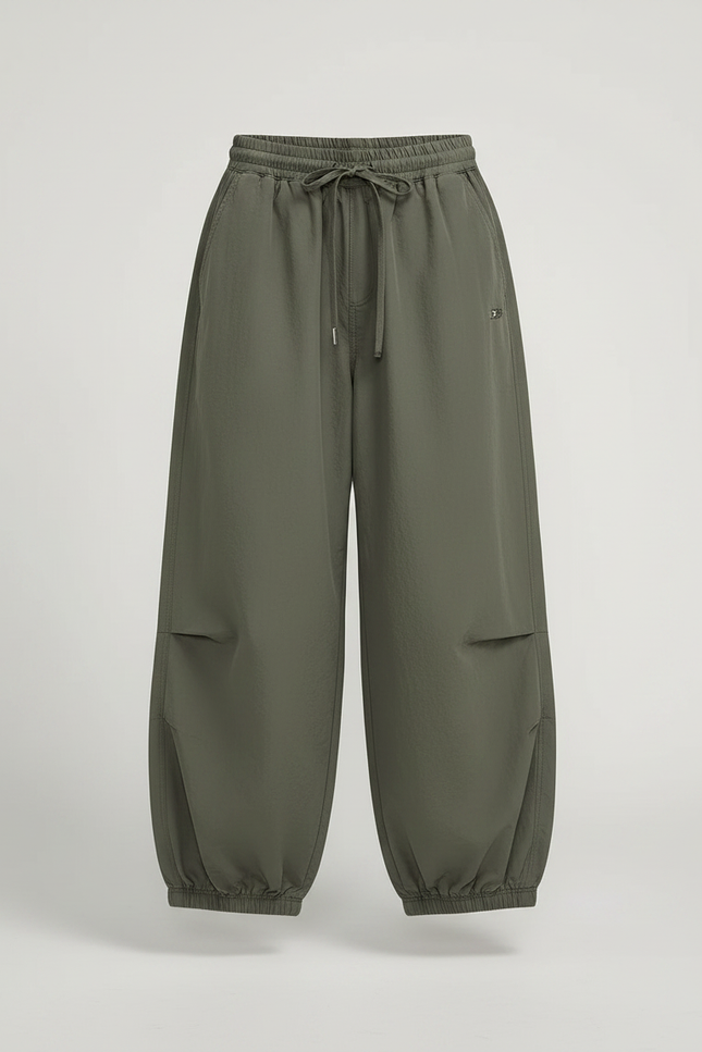 Pantalon Parachute Vert Ample Fluide Décontracté Adolescent - Kaki Polyester - vue 3