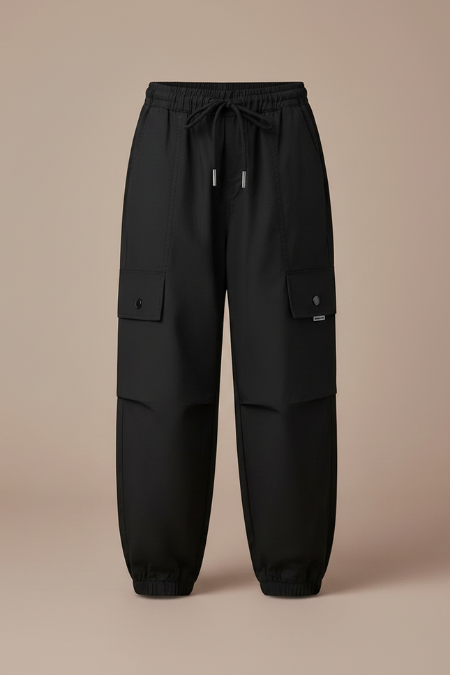Pantalon Parachute Noir Cargo Ample Fille Cordon - Polyester - vue 3