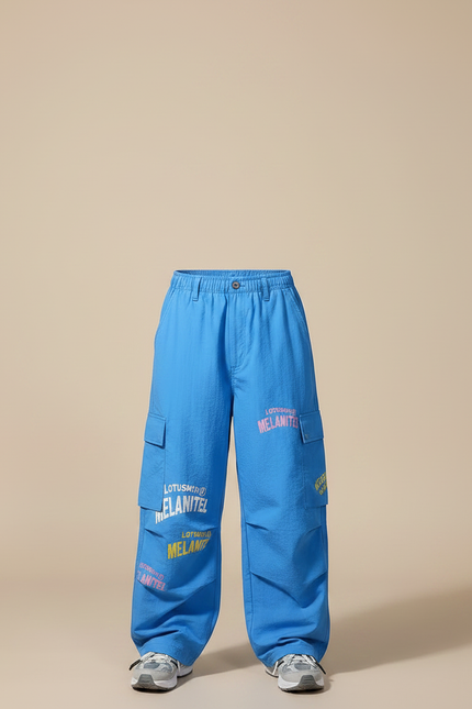 Pantalon Parachute Bleu Cargo Ample Imprimé Enfant - Polyester - vue 3