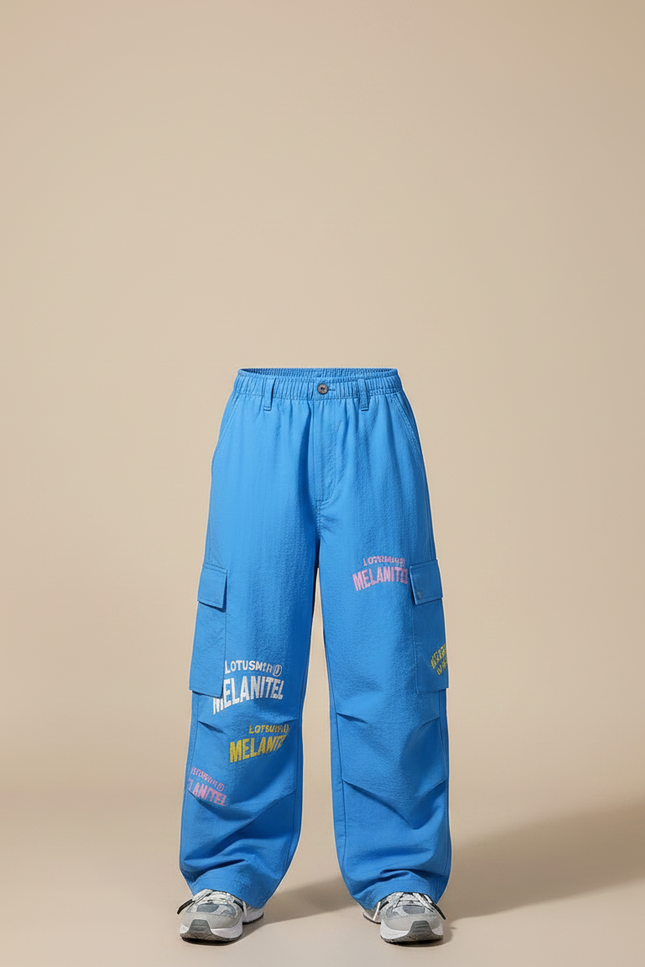 Pantalon Parachute Bleu Cargo Ample Imprimé Enfant - Polyester - vue 3