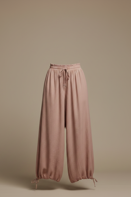 Pantalon Parachute Beige Ample Fluide Taille Haute - Rose Viscose - vue 3