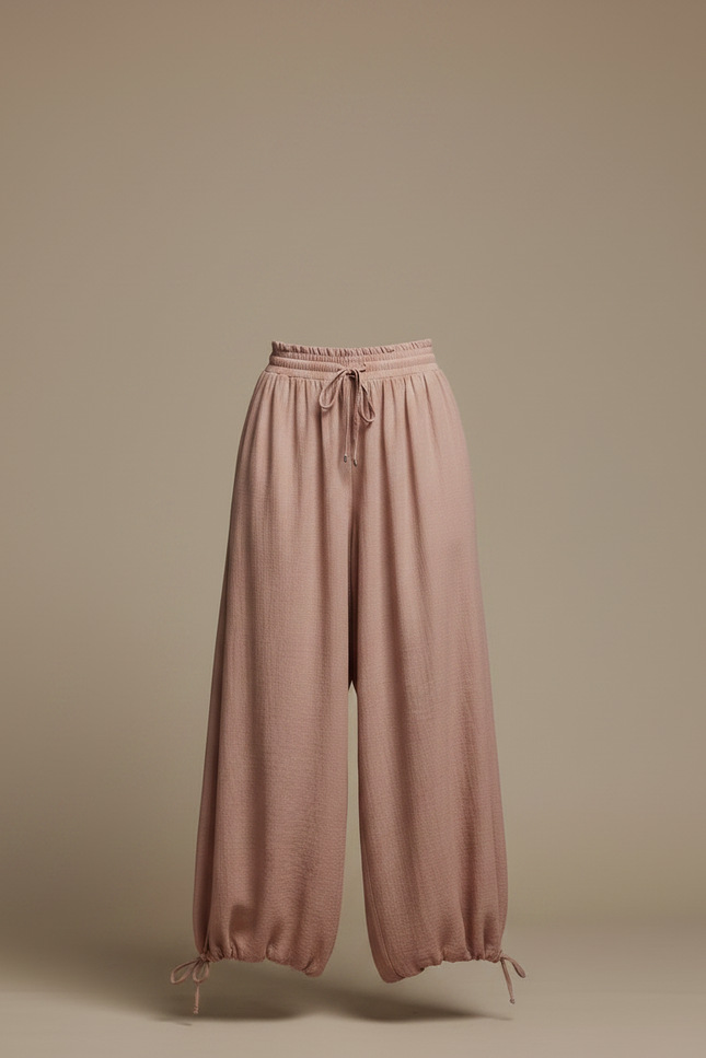 Pantalon Parachute Beige Ample Fluide Taille Haute - Rose Viscose - vue 3