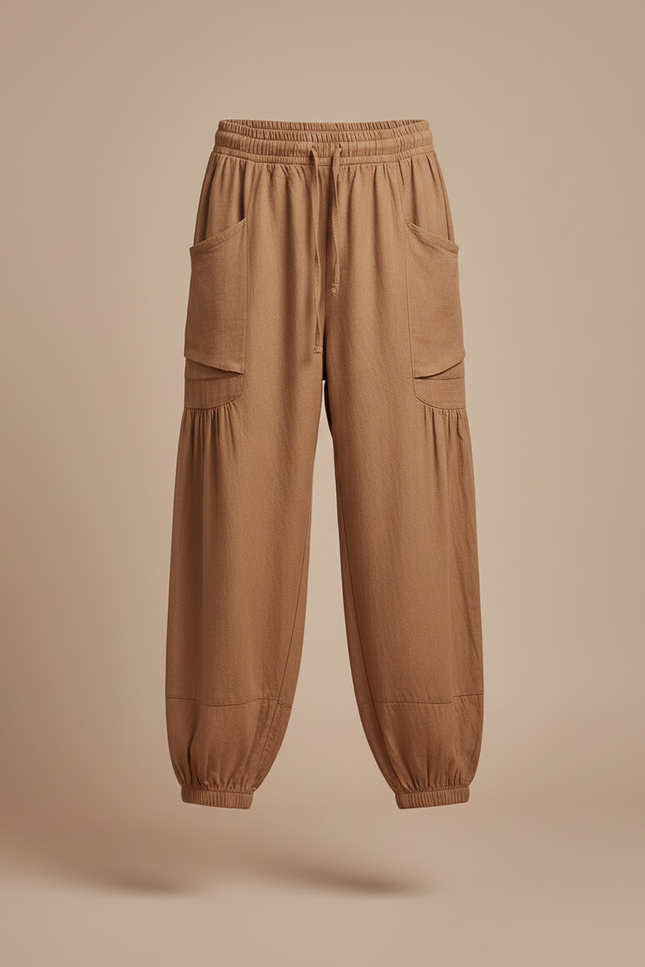 Pantalon Parachute Marron Ample Coton Enfant Décontracté - Lin - vue 3