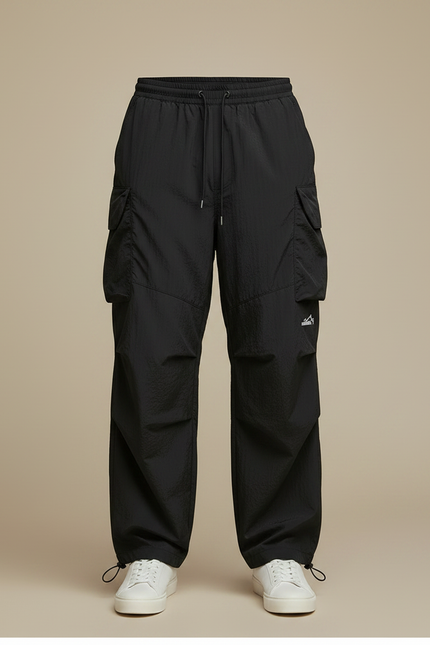 Pantalon Parachute Noir Cargo Ample Tactique Homme - Polyester - vue 3