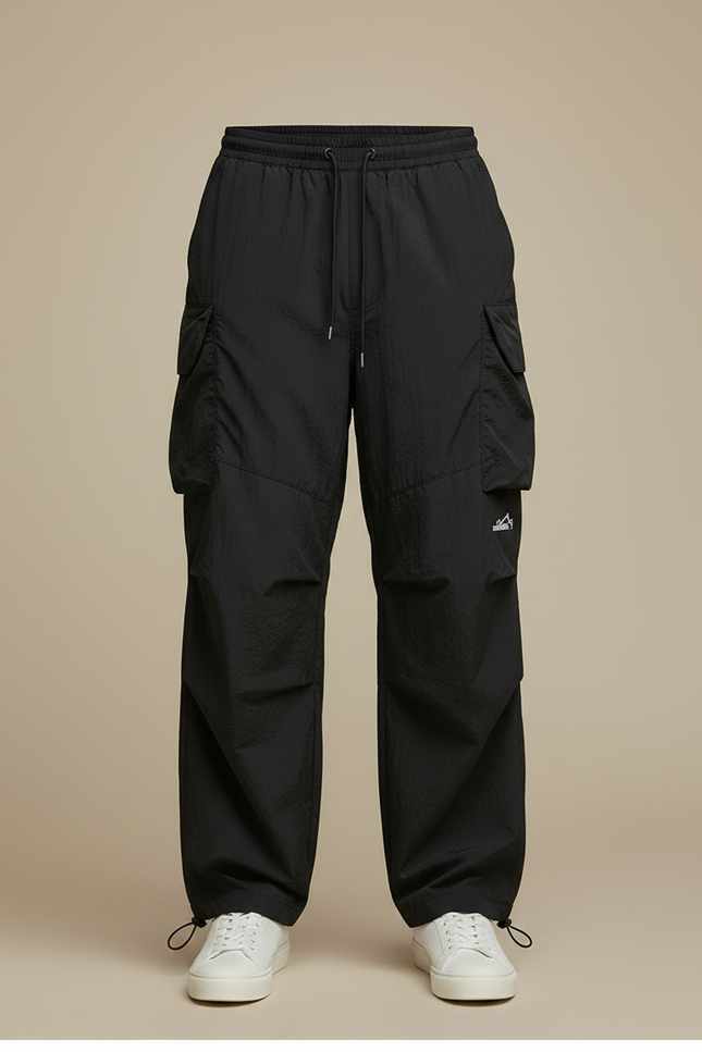 Pantalon Parachute Noir Cargo Ample Tactique Homme - Polyester - vue 3