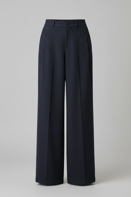Pantalon Parachute Bleu Marine Ample Taille Haute Élégant - Laine - vue 3