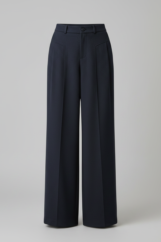 Pantalon Parachute Bleu Marine Ample Taille Haute Élégant - Laine - vue 3