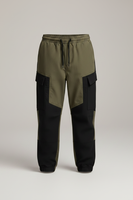 Pantalon Parachute Bicolore Ample Décontracté Enfant Kaki Noir - Multicolore Toile - vue 3