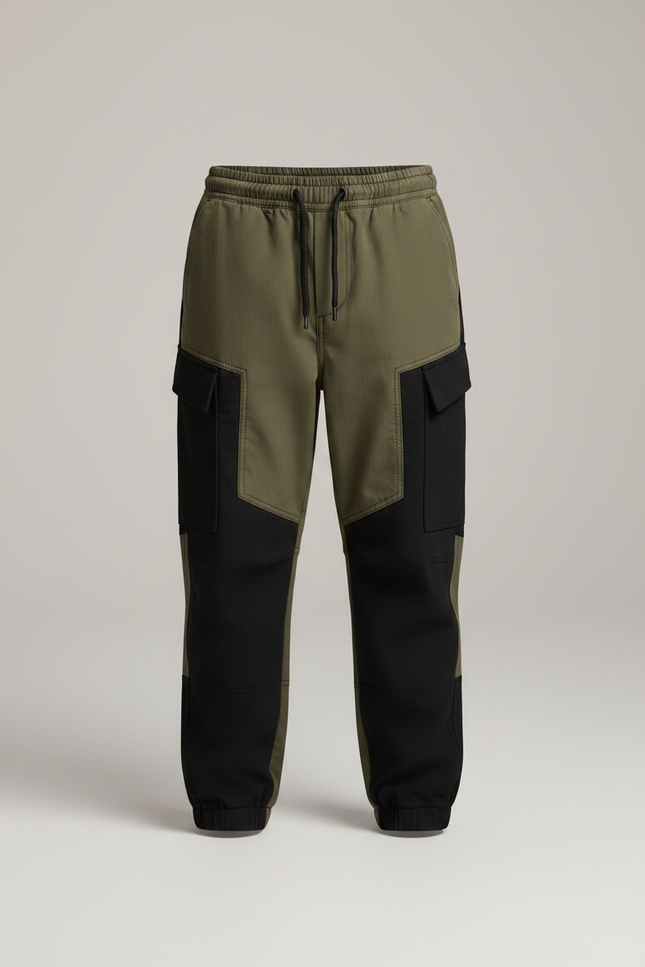 Pantalon Parachute Bicolore Ample Décontracté Enfant Kaki Noir - Multicolore Toile - vue 3