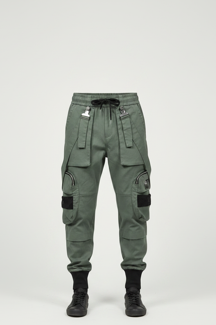 Pantalon Parachute Kaki Cargo Multipoches Streetwear Homme - Gabardine - vue 3