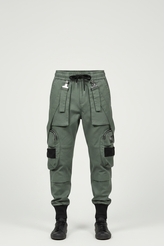 Pantalon Parachute Kaki Cargo Multipoches Streetwear Homme - Gabardine - vue 3