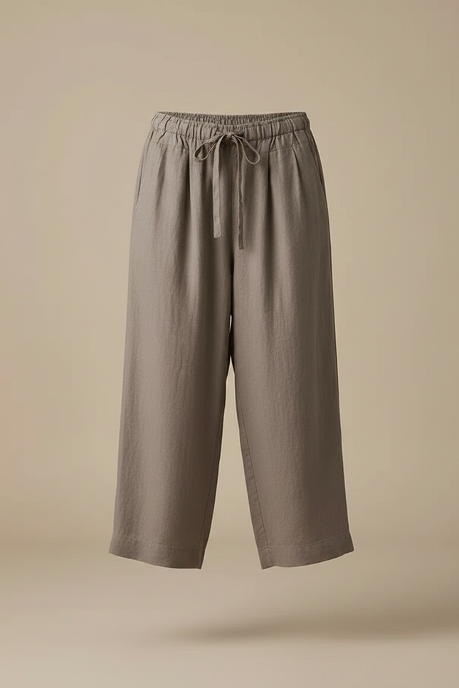 Pantalon Parachute Lin Gris Ample Décontracté Femme - vue 3
