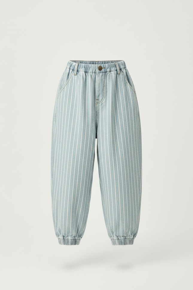 Pantalon Parachute Rayé Bleu Ciel Ample Décontracté - Jean - vue 3