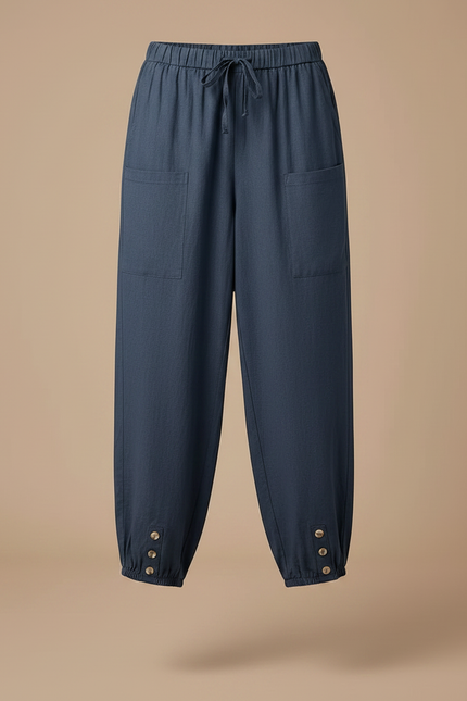 Pantalon Parachute Bleu Coton Ample Décontracté Femmes - vue 3