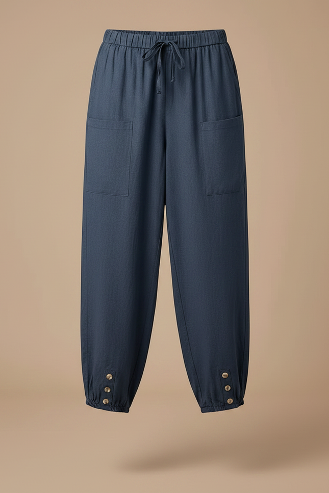 Pantalon Parachute Bleu Coton Ample Décontracté Femmes - vue 3