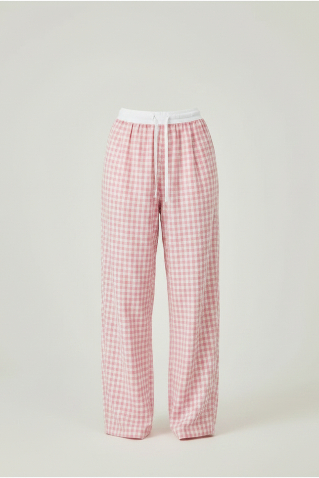 Pantalon Parachute Rose Vichy Ample Coton Décontracté - vue 3