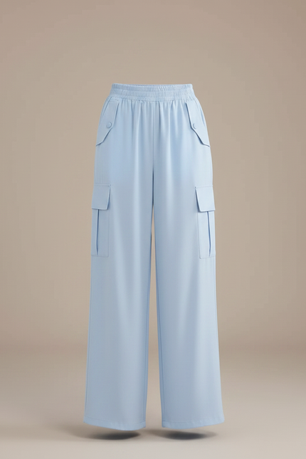 Pantalon Parachute Bleu Ciel Fluide Cargo Fille - Polyester - vue 3