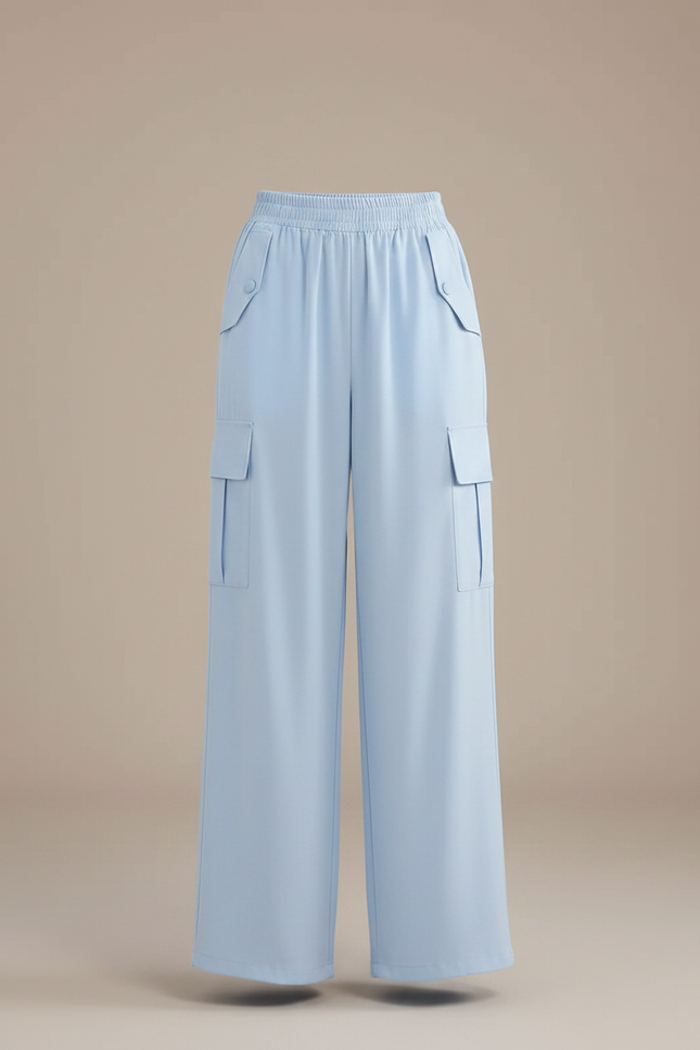 Pantalon Parachute Bleu Ciel Fluide Cargo Fille - Polyester - vue 3