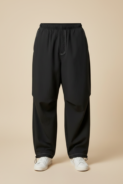 Pantalon Parachute Noir Ample Décontracté Urbain Couture - Polyester - vue 3