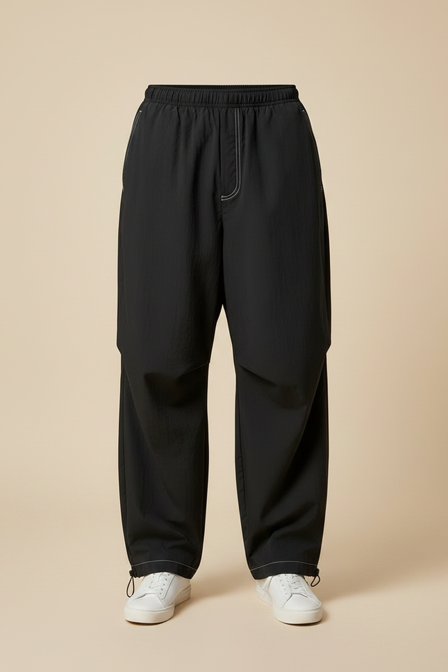 Pantalon Parachute Noir Ample Décontracté Urbain Couture - Polyester - vue 3