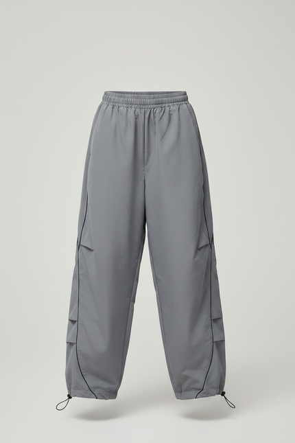 Pantalon Parachute Gris Ample Lignes Noires Décontracté - Polyester - vue 3