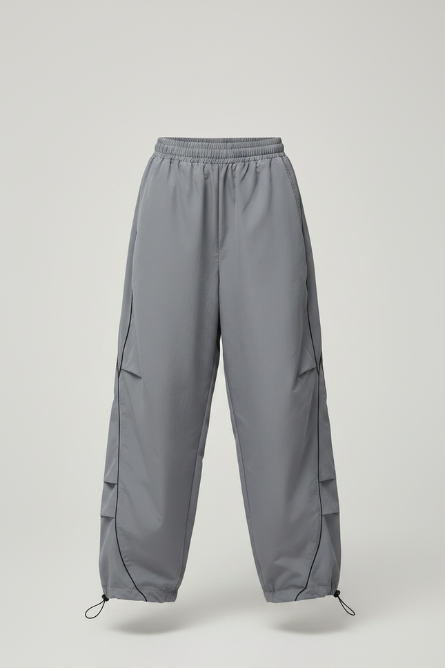 Pantalon Parachute Gris Ample Lignes Noires Décontracté - Polyester - vue 3