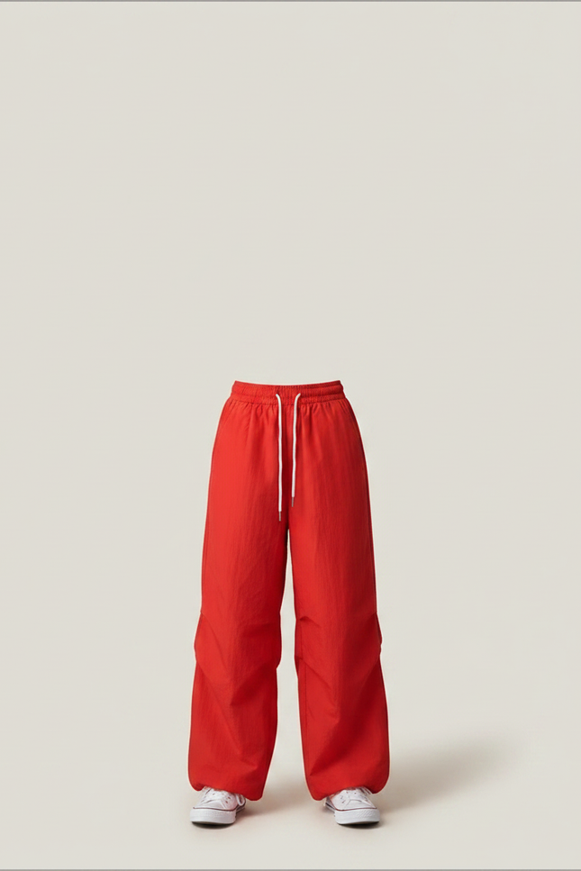 Pantalon Parachute Rouge Fluide Ample Décontracté - Polyester - vue 3