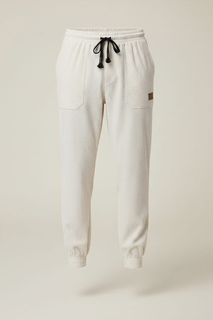 Pantalon Parachute Côtelé Écru Ample Homme Décontracté - Beige Cordé - vue 3