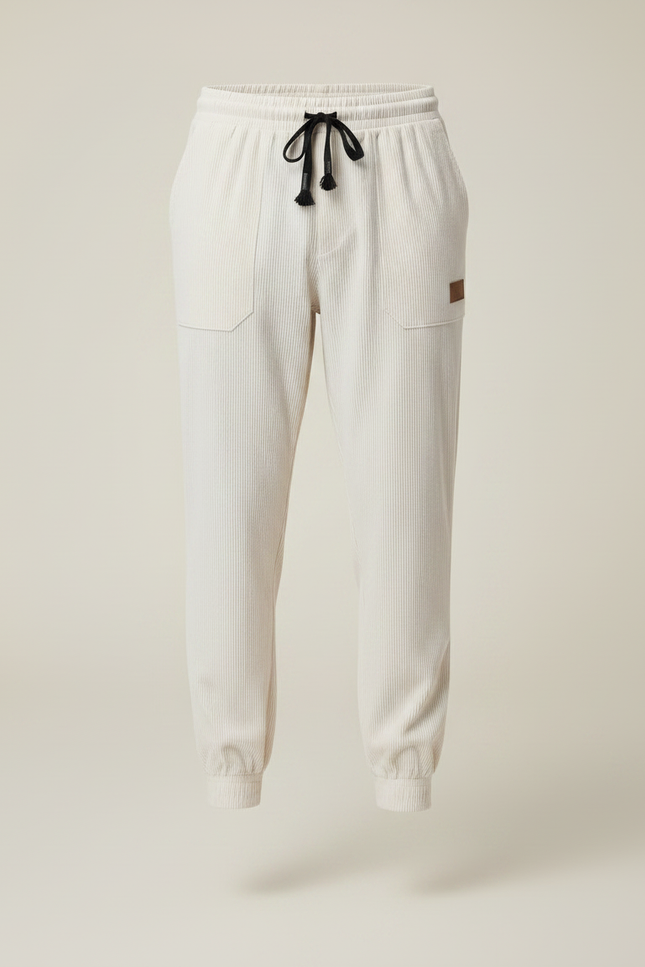 Pantalon Parachute Côtelé Écru Ample Homme Décontracté - Beige Cordé - vue 3