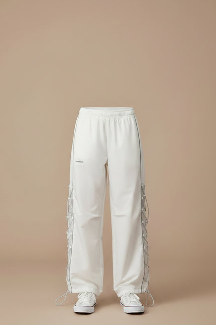 Pantalon Parachute Blanc Ample Lacets Streetwear Décontracté - Polyester - vue 3