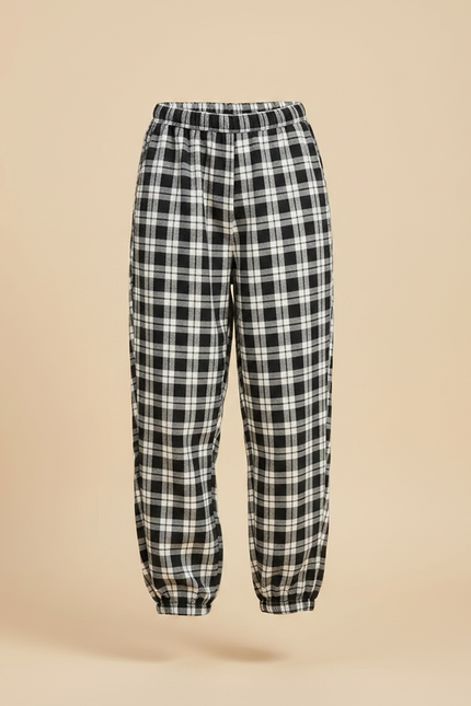 Pantalon Parachute Plaid Noir Ample Décontracté - Coton - vue 3