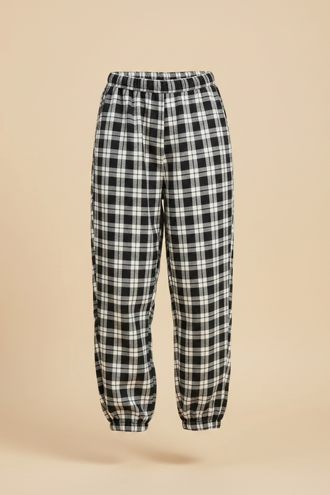 Pantalon Parachute Plaid Noir Ample Décontracté - Coton - vue 3
