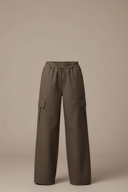 Pantalon Parachute Cargo Ample Marron Fille - Gabardine - vue 3