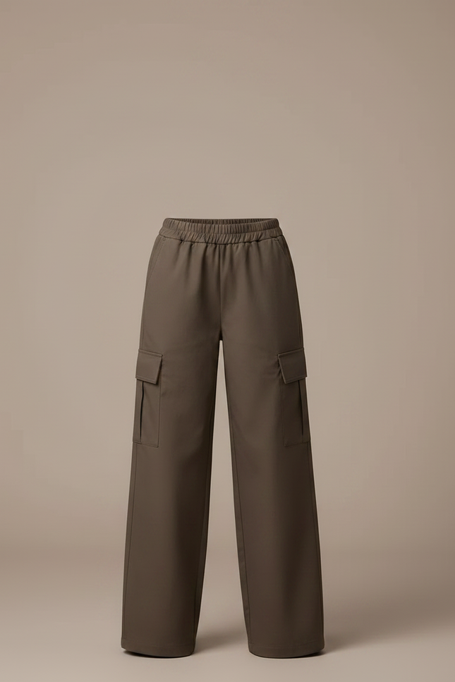 Pantalon Parachute Cargo Ample Marron Fille - Gabardine - vue 3