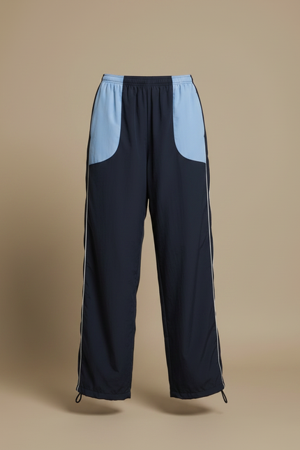 Pantalon Parachute Large Bicolore Marine Bleu Décontracté - Polyester - vue 3